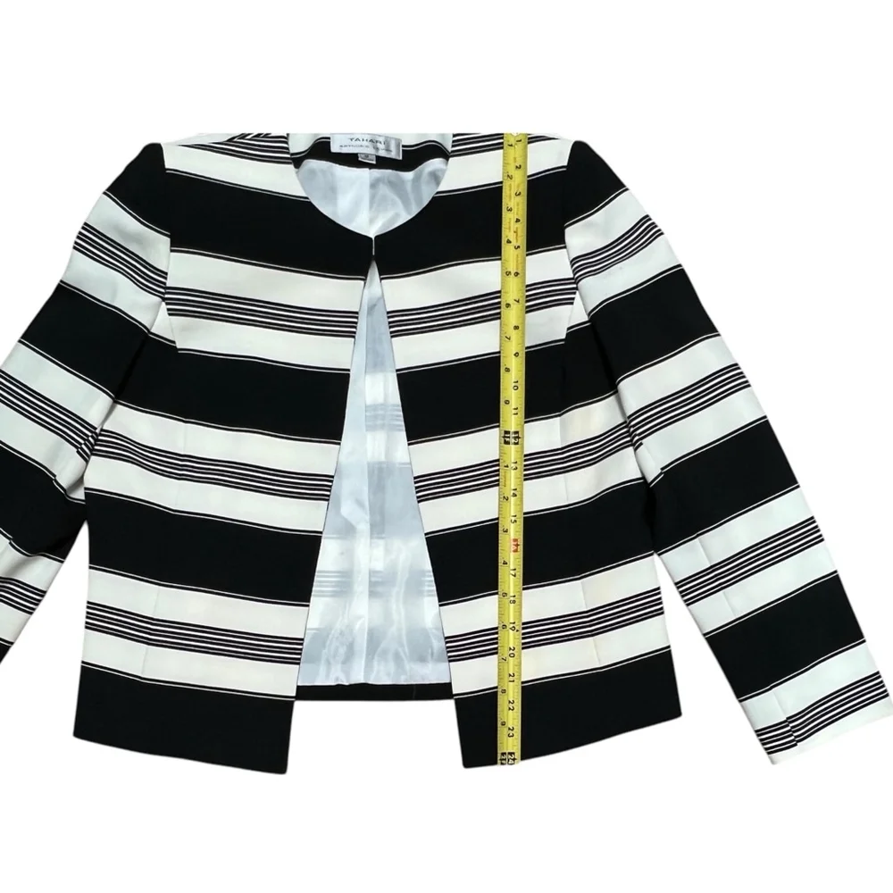 Tahari Arthur S. Levine Women's Cropped Black & White Boxy Blazer Career, 12 - Picture 11 of 15